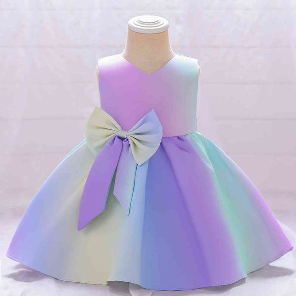 Todder Baby Girl Summer Dress Clothes Gradient Color Bow Princess Dress 1st Birthday Wedding Party Dresses Infant Vestidos G1129
