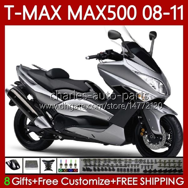 Yamaha T-MAX500 için Motosiklet Gövdesi TMAX-500 MAX-500 T 08-11 Karoser 107NO.37 Tmax Koyu Silvery Max 500 Tmax500 Max500 08 09 10 11 XP500 2008 2009 2010 2011 Kuramları