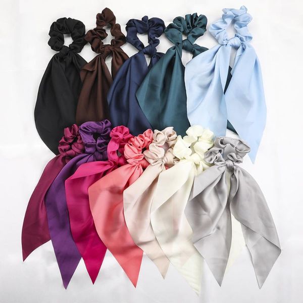 

hair accessories 1pc 12color satin bowknot elastic bands for women girls solid scrunchies ties ponytail holder headband, Slivery;white