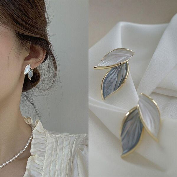 

stud korean style vintage leaf earring drop oil process pendientes set for women girl 2021 trend jewelry accessories, Golden;silver