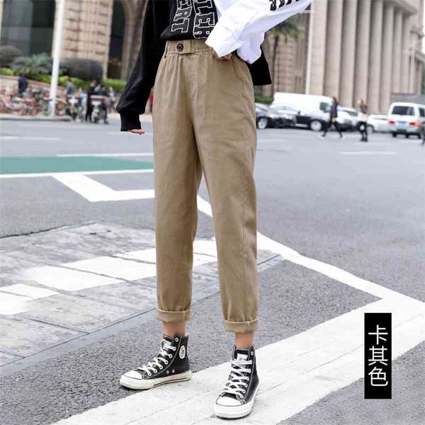 

beige high waist casual pants women loose spring autumn women's korean slim harem pants plus size nine pants 3xl 210518, Black;white