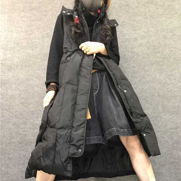 

autumn winter vest women waistcoat female sleeveless jacket hooded warm long thicken warm cotton vest coat 210601, Black;white