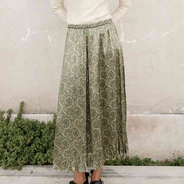 

za summer girls skirts high waist midi casual a-line floral printed female maxi beach tutu femme 210422, Black