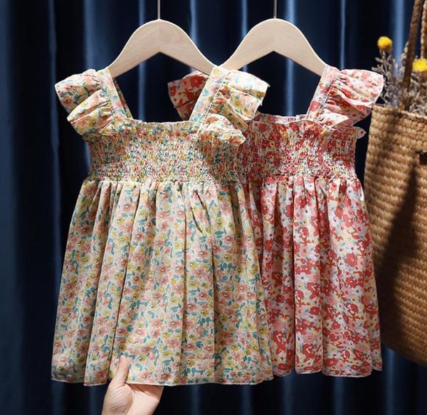 

girl's dresses summer toddler kid baby girl dress ruffle casual tutu floral princess sundress kids clothes 2-7 y, Red;yellow