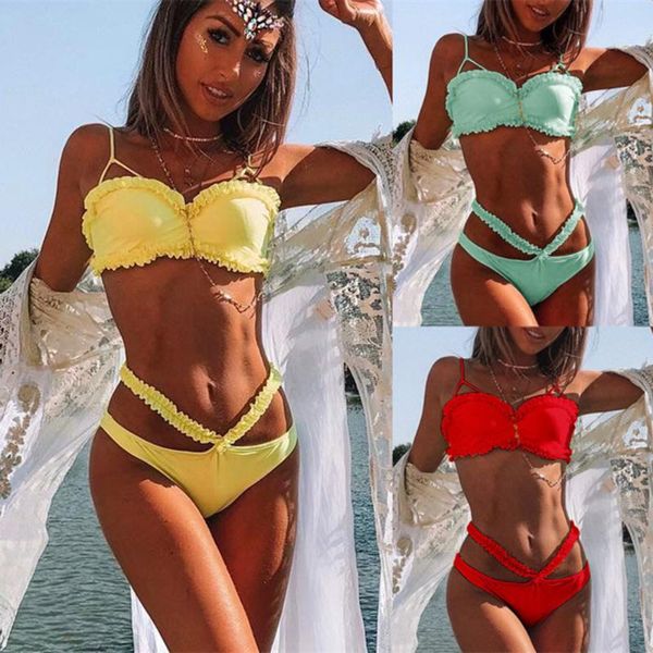 

women's swimwear ruffle bikini 2021 brazilian biquini triangle women push up swimsuit bathing suit monokini traje de ba o mujer, White;black