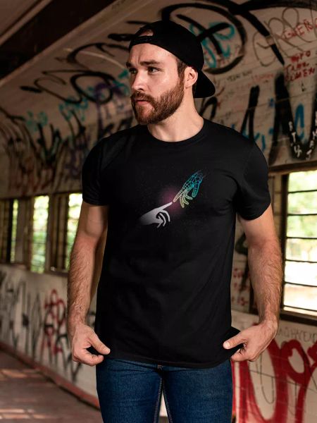 

retro futuristic hands touching tee men's -image by shutterstock, White;black