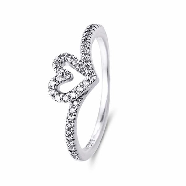 

cluster rings authentic 925 sterling silver sparkling wishbone heart for women wedding engagement ring fine jewelry gift bague femme, Golden;silver