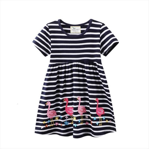 

summer flamingo embroidery baby girl dress stripe fashion girls cotton princess costume animals, Red;yellow
