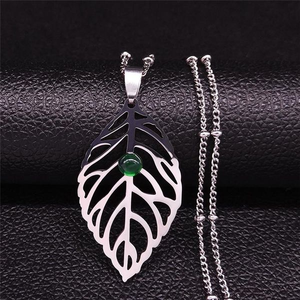 

pendant necklaces summer leave stainless steel natural stone charm necklace wmen silver color boho vacation jewelry colier femme nxs04