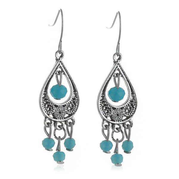 

dangle & chandelier jumplim -selling earrings boho retro women's ethnic style hollow water drop green stone wholesale jewelry, Silver