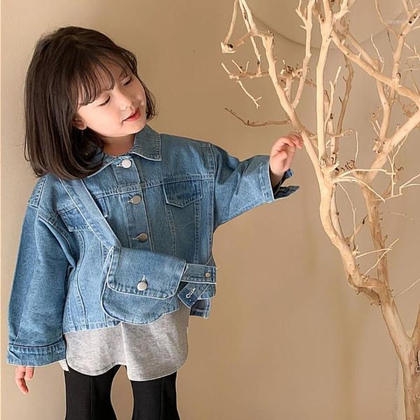 

spring arrival girls long sleeve denim coat kids korean design jackets girl jacket with bag, Blue;gray