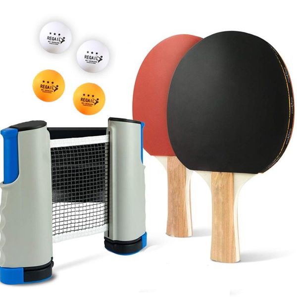 

table tennis raquets 2pcs bats set pong paddle racket kit with retractable post shoulder bag 4 training balls