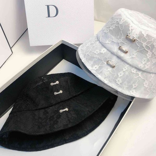 

usa fashion ring buckle inlaid diamond lace fisherman's hat, Black;white