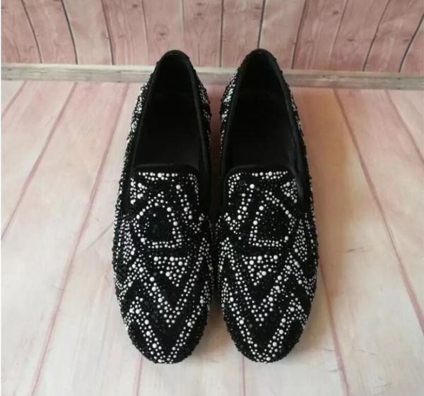 

dress shoes silver and black suede men exquisite crystal wedding party loafers flat for 38-46
