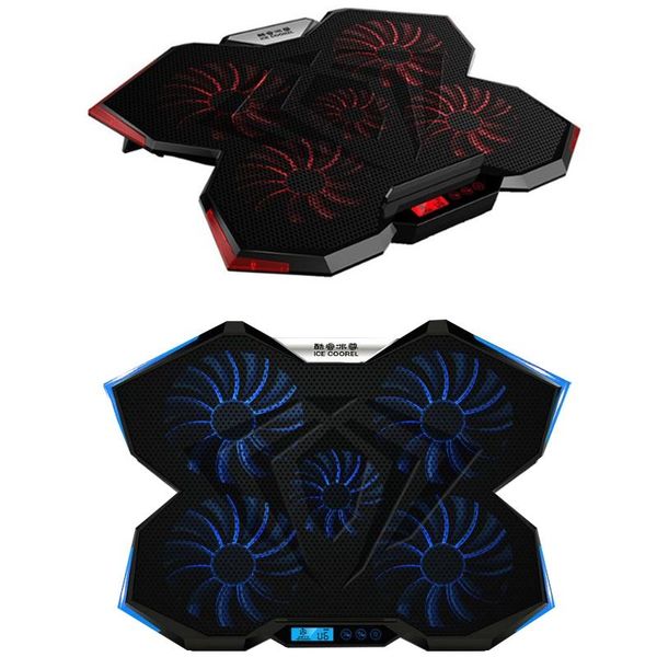 

lapcooler cooling pad with 5pcs fans led screen usb adjustable notebook stand for air/pro 12- 17 inch pads