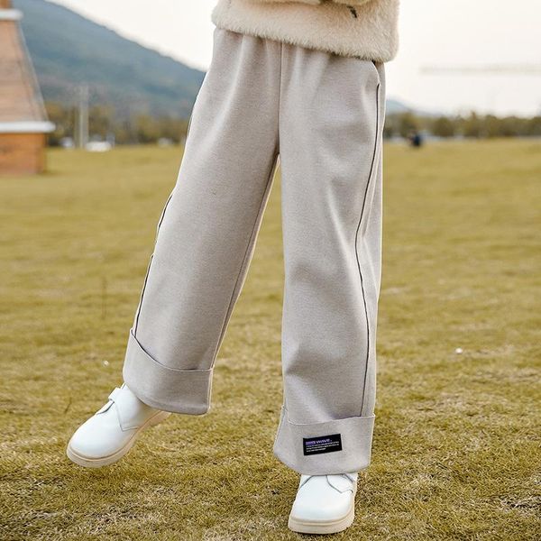 

trousers girls woolen pants autumn winter 2021 children's sports casual thicken warm teen kids wide leg 12 13 14 years, Blue