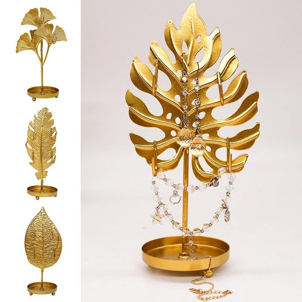 

leaf shape iron earrings necklace bracelet ring holder stand table ornament display racks jewelry bedroom storage other home decor