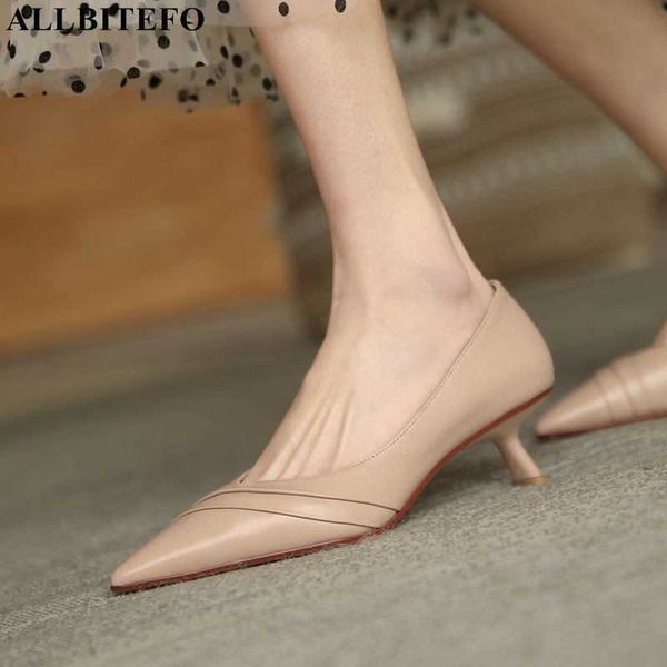 

allbitefo genuine leather brand heels office ladies shoes gold women 210611, Black