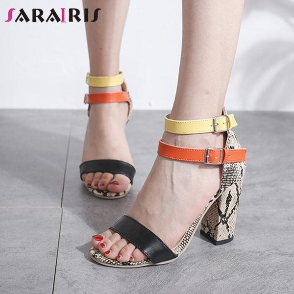 

big size 34-43 ladies party sandals high heels women fashion snake prints ankle strap shoes woman, Black