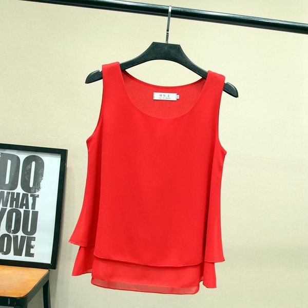 

fashion women blouses sleeveless round collar shirt for chiffon blouse plus size -5xl blusas mujer de moda 2021 women's & shirts, White