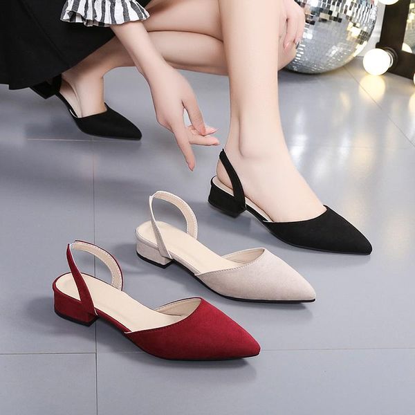

dress shoes summer simple lady single fashion pointed shallow mouth women comfortable kitten heel sandals red, Black