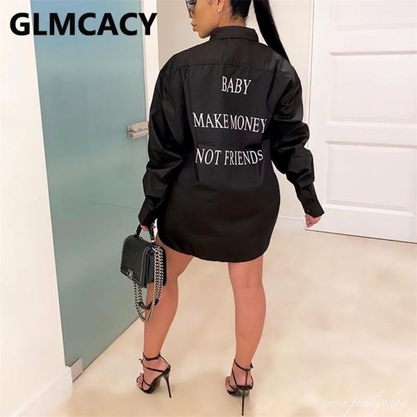 

women loose style casual long sleeve letter printed mini solid shirt dress 210701, Black;gray
