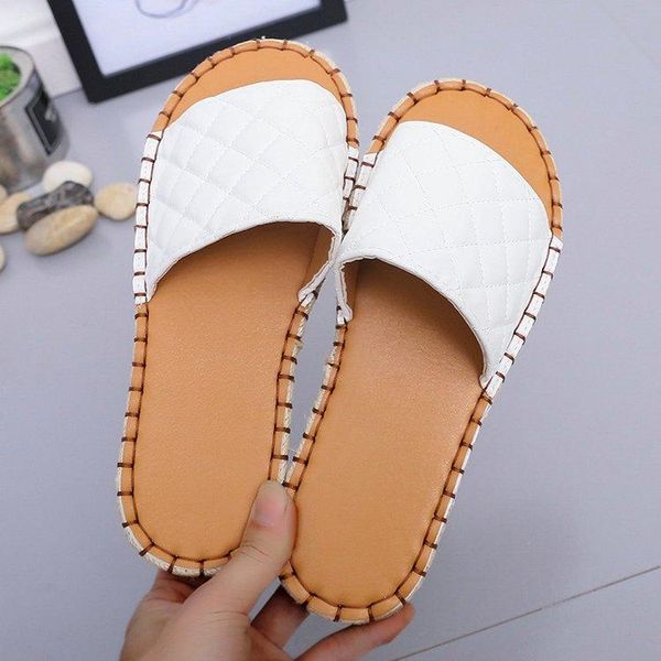 

slippers women casual pu leather flat slipper for drop, Black