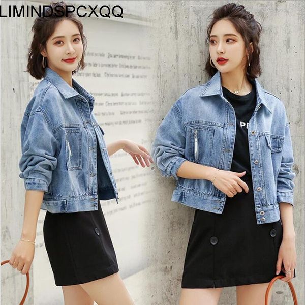 

women's jackets women jeans coats denim fashion jacket short jean coat korean-style harajuku 2021 spring autumn cool slim college style, Black;brown