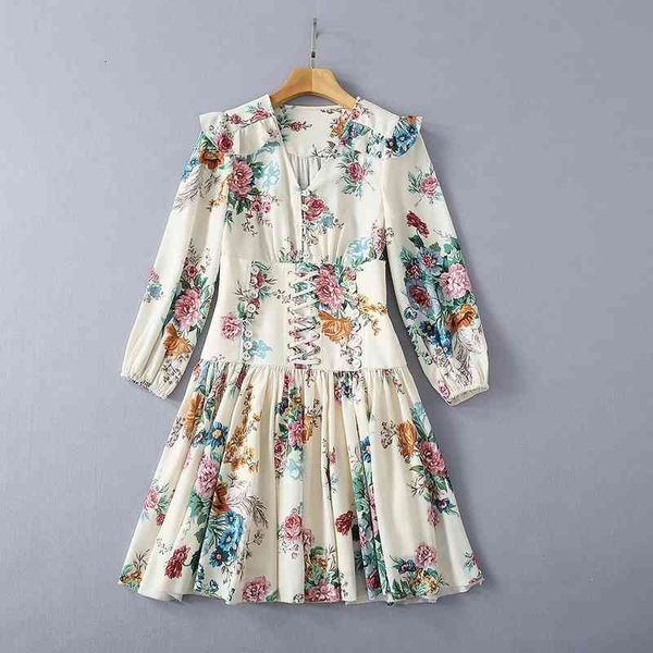 

runway dresses australian spring cotton and linen three-quarter sleeves printed tie waist v-neck dress (s-2xl) rca1, Black