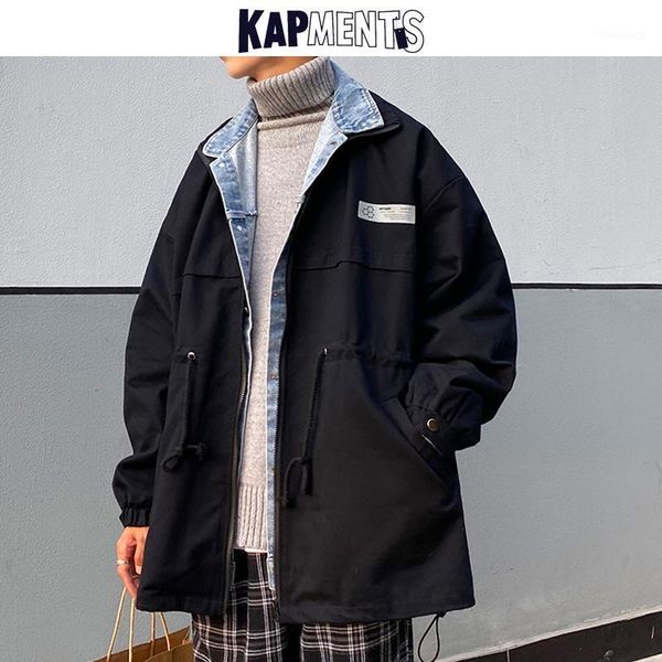 

men's jackets kapments men patchwork two pieces and coats 2021 spring mens korean fashions harajuku oversized jacket male casual coat, Black;brown