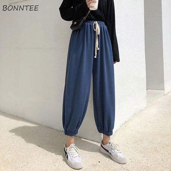 

women ankle-length harem pants solid fall casual drawstring ulzzang harajuku baggy stylish lantern trousers stretchy streetwear women's, Black;white