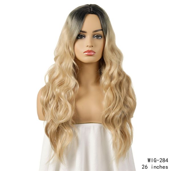 

26 inches wave synthetic wig ombre color high temperature fiber pelucas simulation human hair wigs wig-284, Black