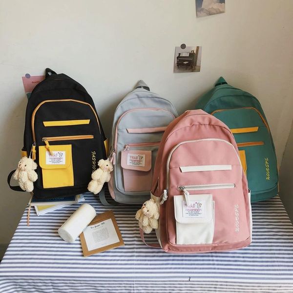 

school bag for college and middle students fashion large capacity pendant mesh work nylon girls backpack mochila bags