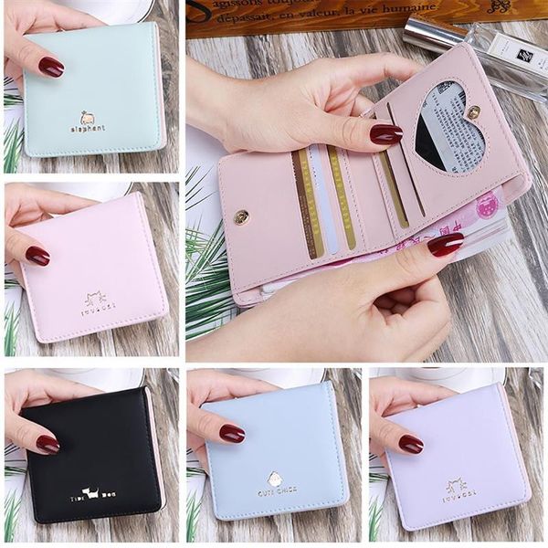 

fashion cute cat face women wallet for s small leather short womens wallets and purses carteira feminina, Red;black