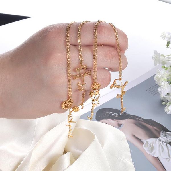 

pendant necklaces rose flower month necklace for women stainless steel birthday commemorative jewelry valentine bridesmaid gifts, Silver