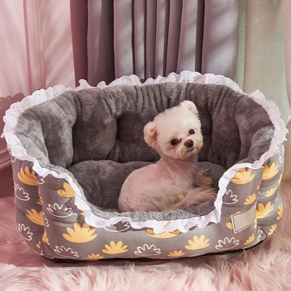 

cute flower lace decoration cat dog bed house nest winter warm cozy kennel sofa for small medium puppy teddy mat pet product kennels & pens