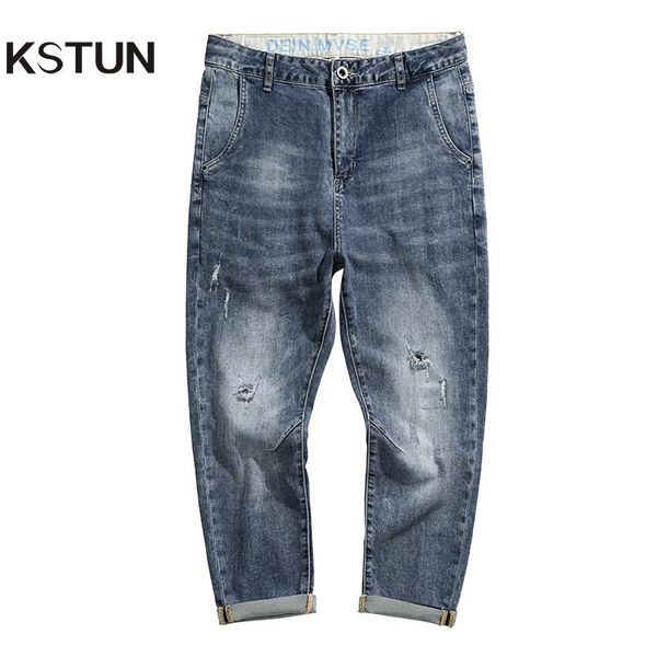 

men's jeans mens ripped copped trousers harem pants, Blue