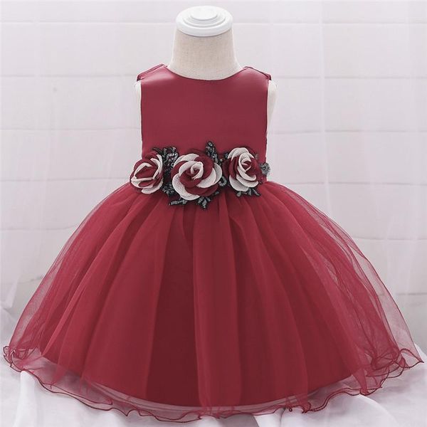 

girl's dresses 2021 baby wash dress flower puff princess birthday gift, Red;yellow