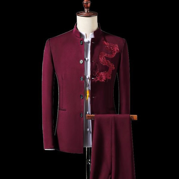 

(jackets+pants) 2021 men's cotton sinicism two suits/male slim fit chinese tunic suit business blazers s-5xl suits &, White;black