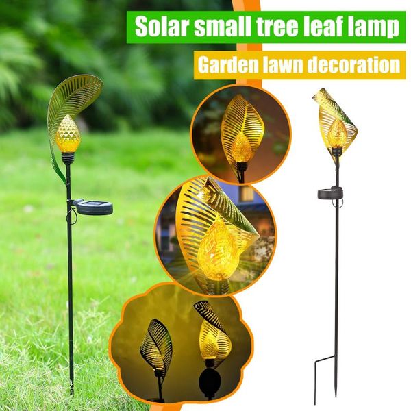 

lawn lamps solar powered garden lights outdoor decoration hollow leaf iron art landscape light antique brass hollow-carved