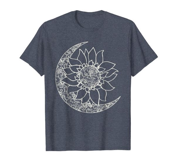

moon and sun inside sunflower graphic t-shirt, White;black