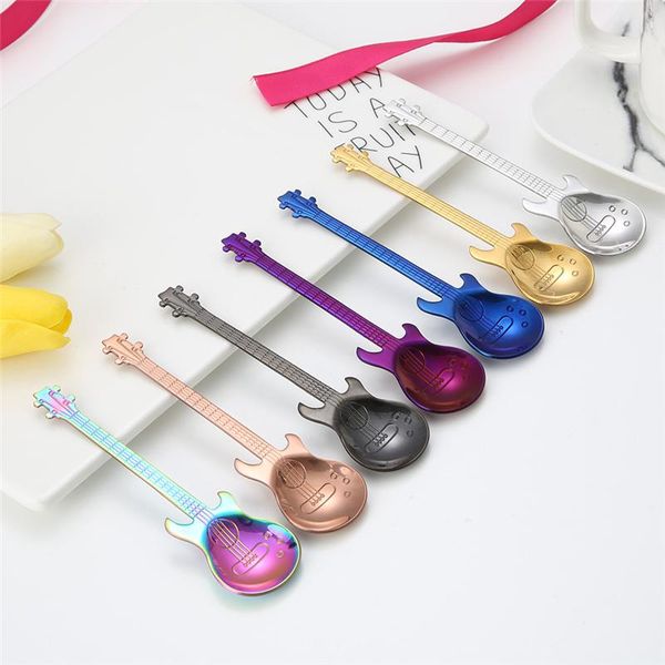 

spoons 1pc stainless steel cartoon guitar spoon creative milk coffee ice cream candy teaspoon accessories