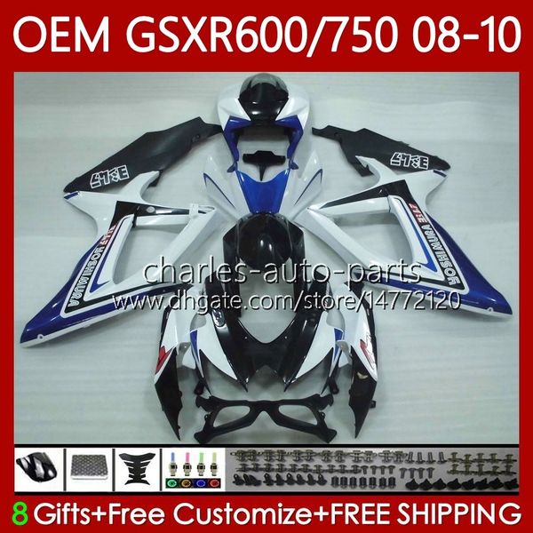 Órgão de Injeção para Suzuki GSX-R750 GSXR 600 750 CC K8 GSXR-600 600cc 750cc 08-10 88No.68 GSXR750 08 09 10 Azul branco GSXR-750 GSXR600 GSX-R600 2009 2010 Fairings OEM