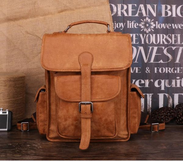 

backpack leather 14" laptravel college bookbag men mochila hombre casual school bags men's genuine cowhide