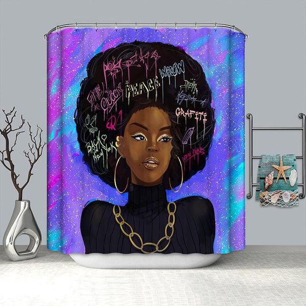 

bathroom accessories afro black african american woman shower curtains