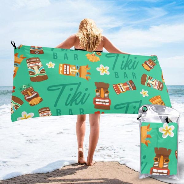 

bath towel tiki tribal mask hawaiian quick dry thin absorbent soft for home travel camping swimming beach sport