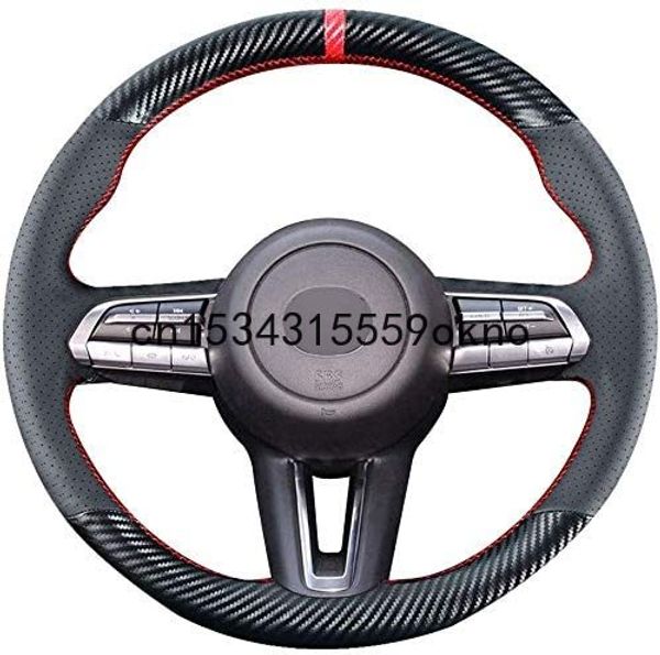 

diy stitching carbon fiber steering wheel cover for mazda 3 axela cx-30 2020 2021 leather interior accessories