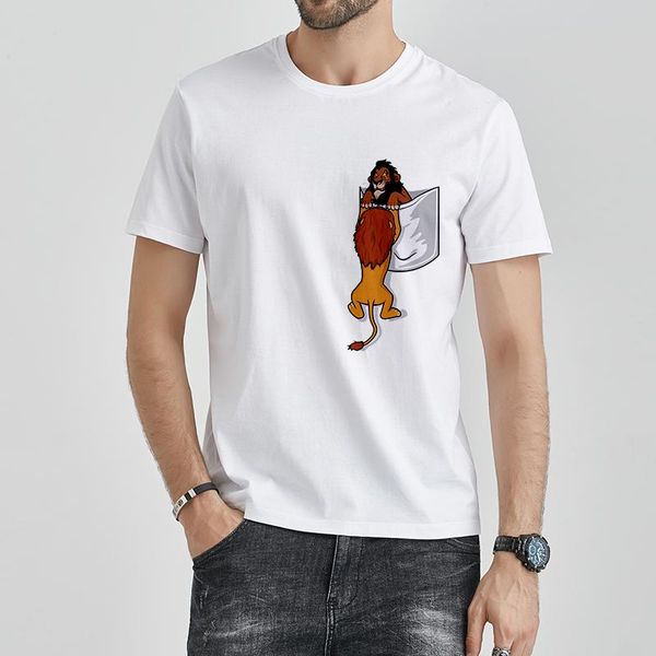 

men's t-shirts oversized tshirt pocket lion print summer harajuku cool short sleeve t shirt funny streetwear plus size t-shirt top, White;black