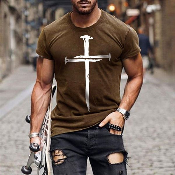 

men's t-shirts 2021 jesus christ cross 3d printed t-shirt summer casual all-match fashion trend short-sleeved streetwear, White;black