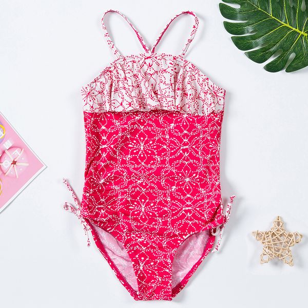 

3-12 years girls swimsuit one piece red ruffle style childrens swimwear 2021 new bathing suit one piece beachwear for girl 1056ing